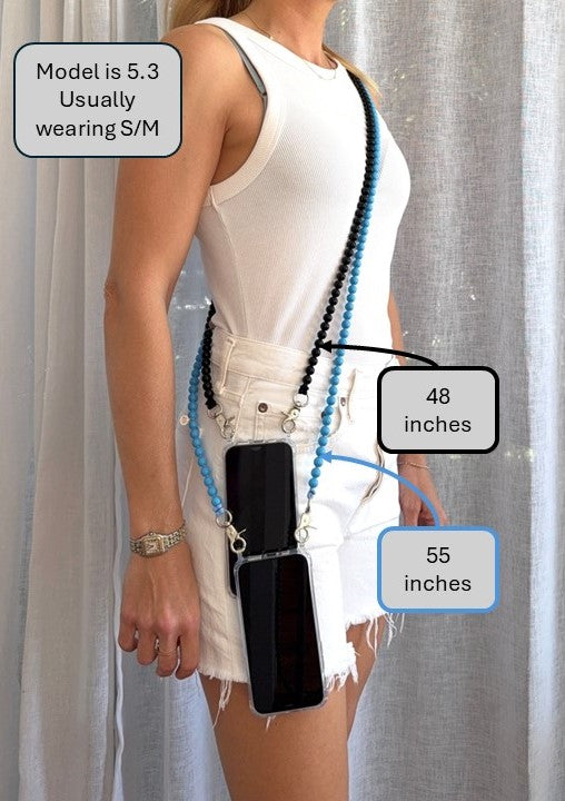 Phone Case with Beaded Chain - Dark Green with Lilac Thread