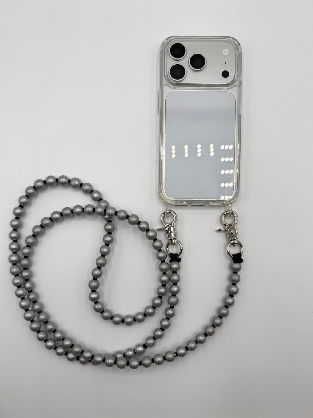 Beaded Phone Chain - Silver with Black Thread