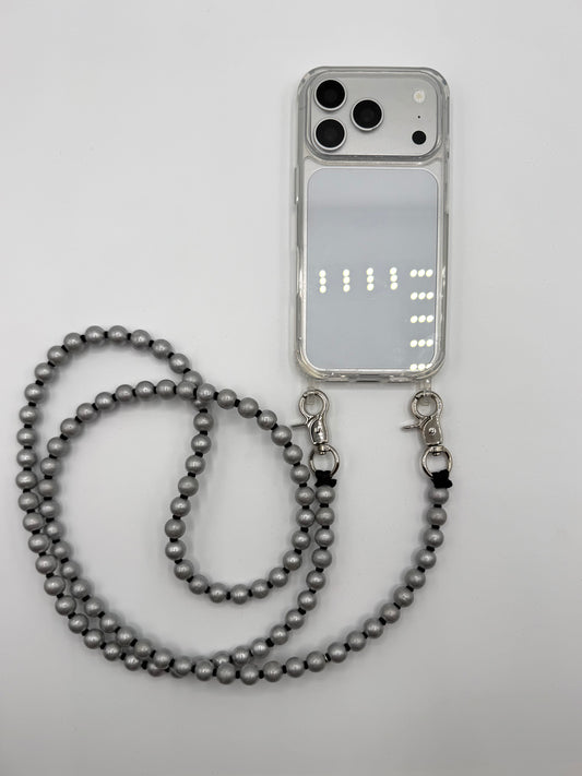 Beaded Phone Chain - Silver with Black Thread