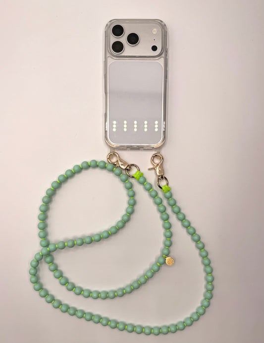 Beaded Phone Chain - Mint with Neon Green
