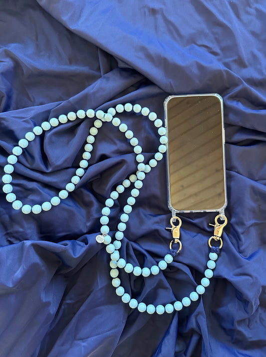 Phone Case with Beaded Chain - Light Blue with Dark Blue