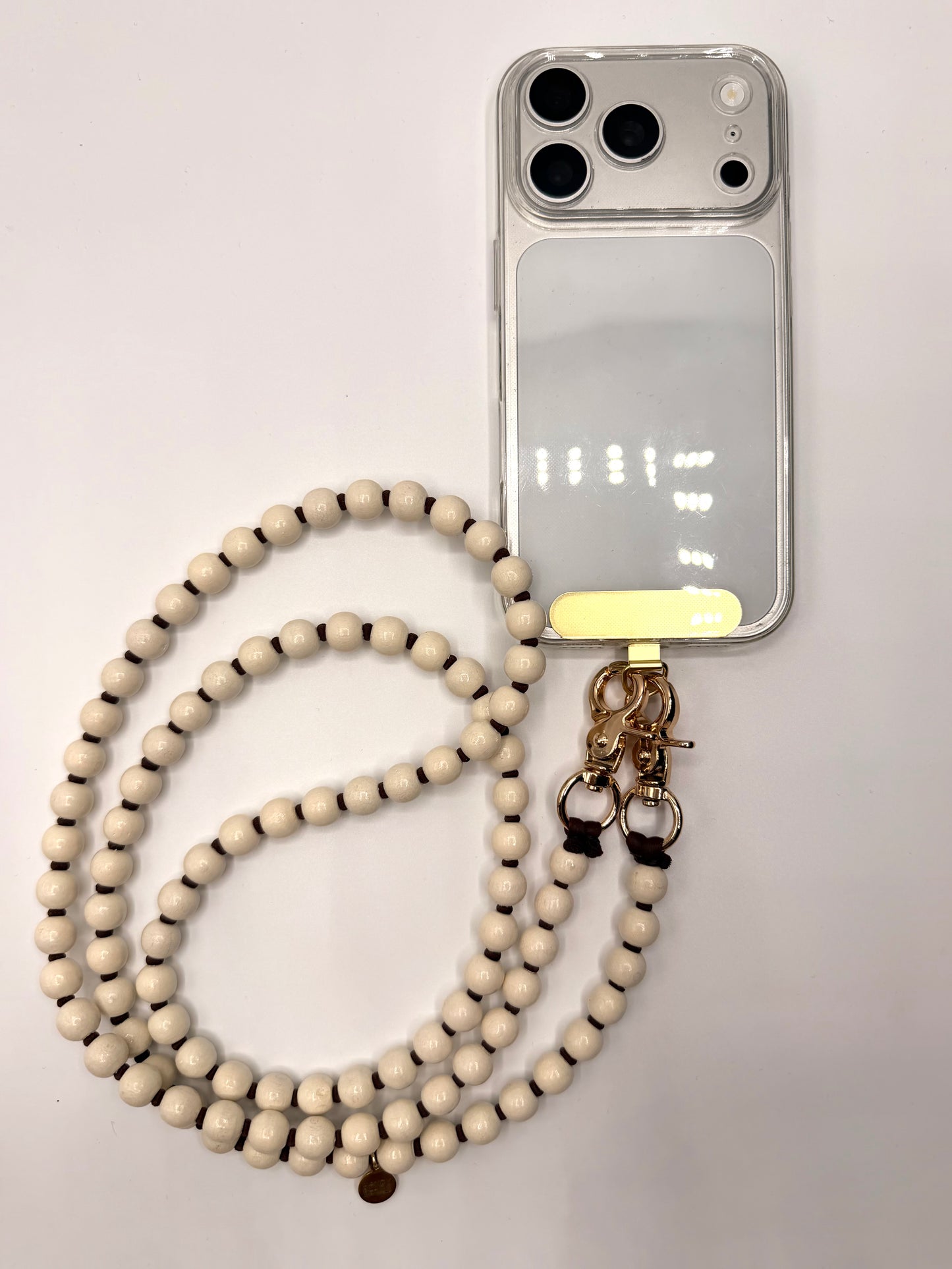 Beaded Phone Chain - Opal with Brown Thread