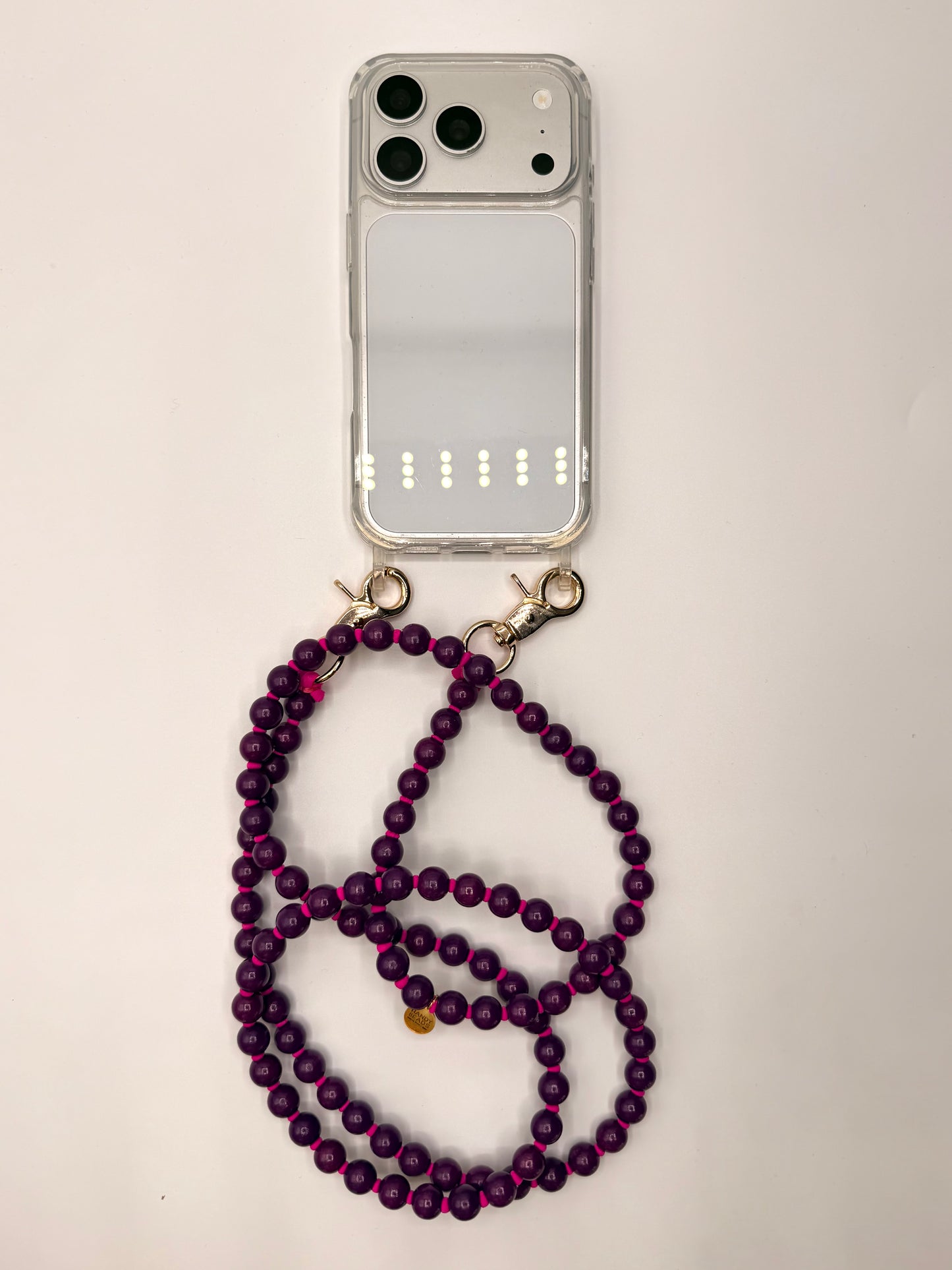 Beaded Phone Chain - Purple with Magenta Thread