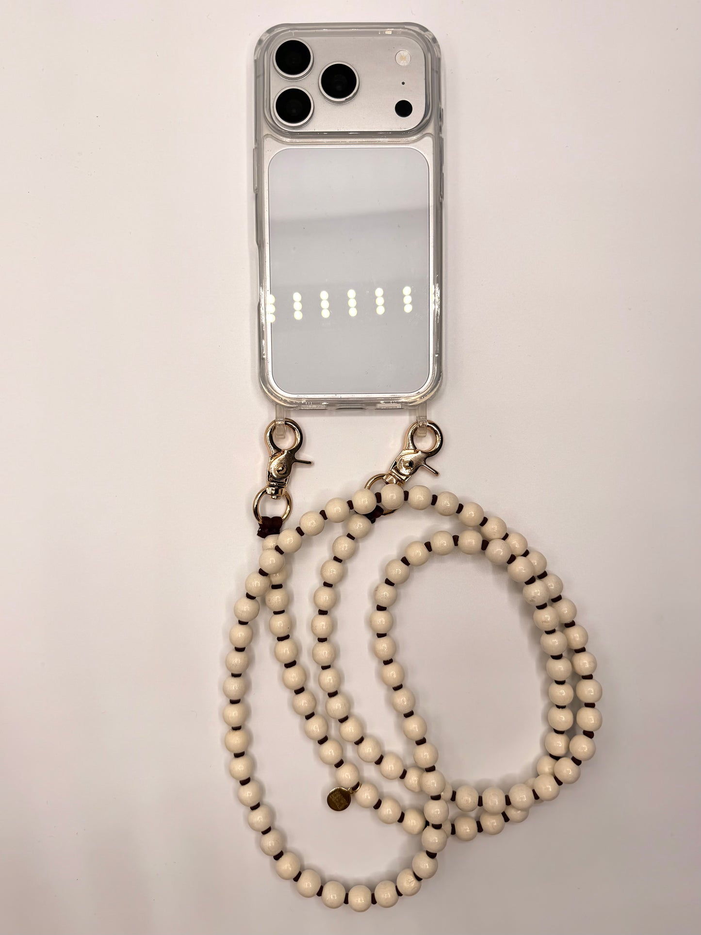 Beaded Phone Chain - Opal with Brown Thread