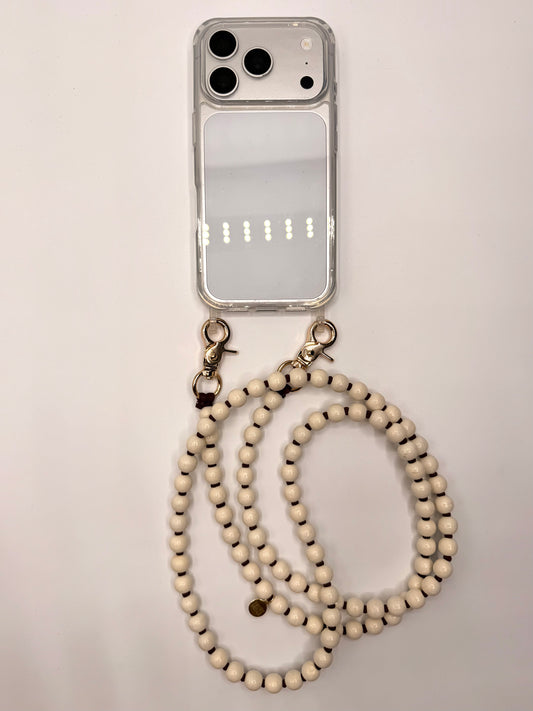 Beaded Phone Chain - Opal with Brown Thread