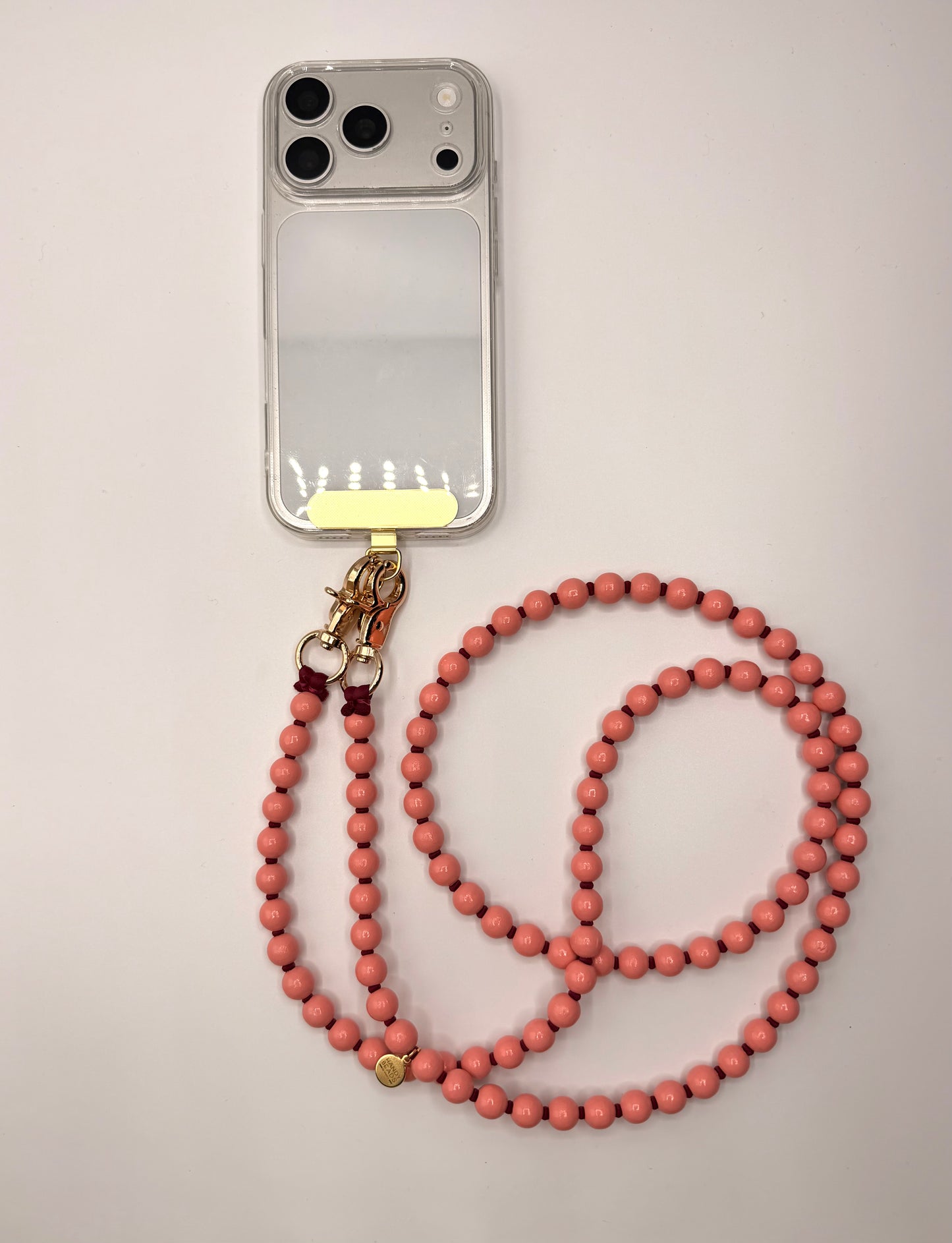 Beaded Phone Chain - Peach with Burgundy Thread
