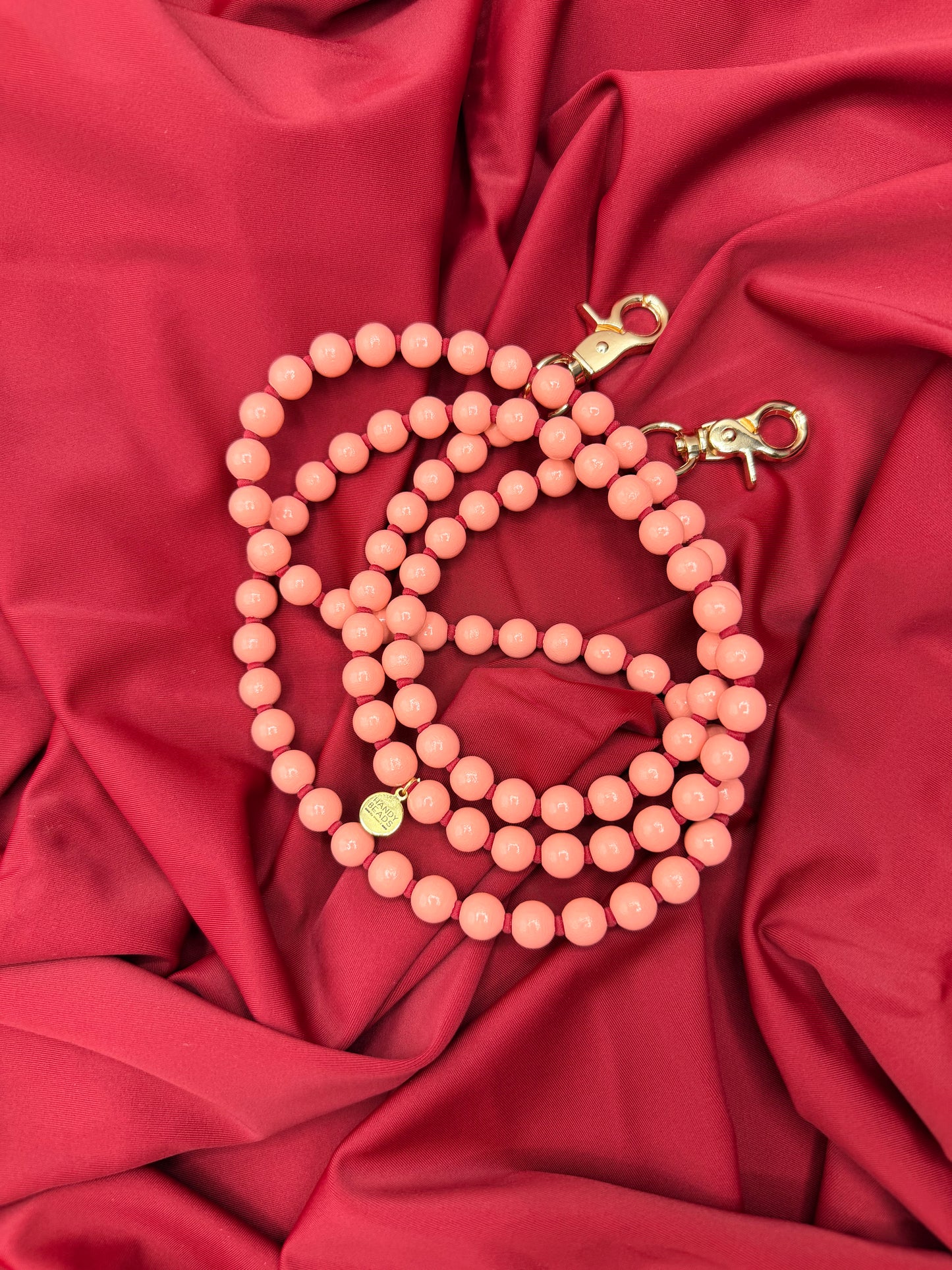 Beaded Phone Chain - Peach with Burgundy Thread