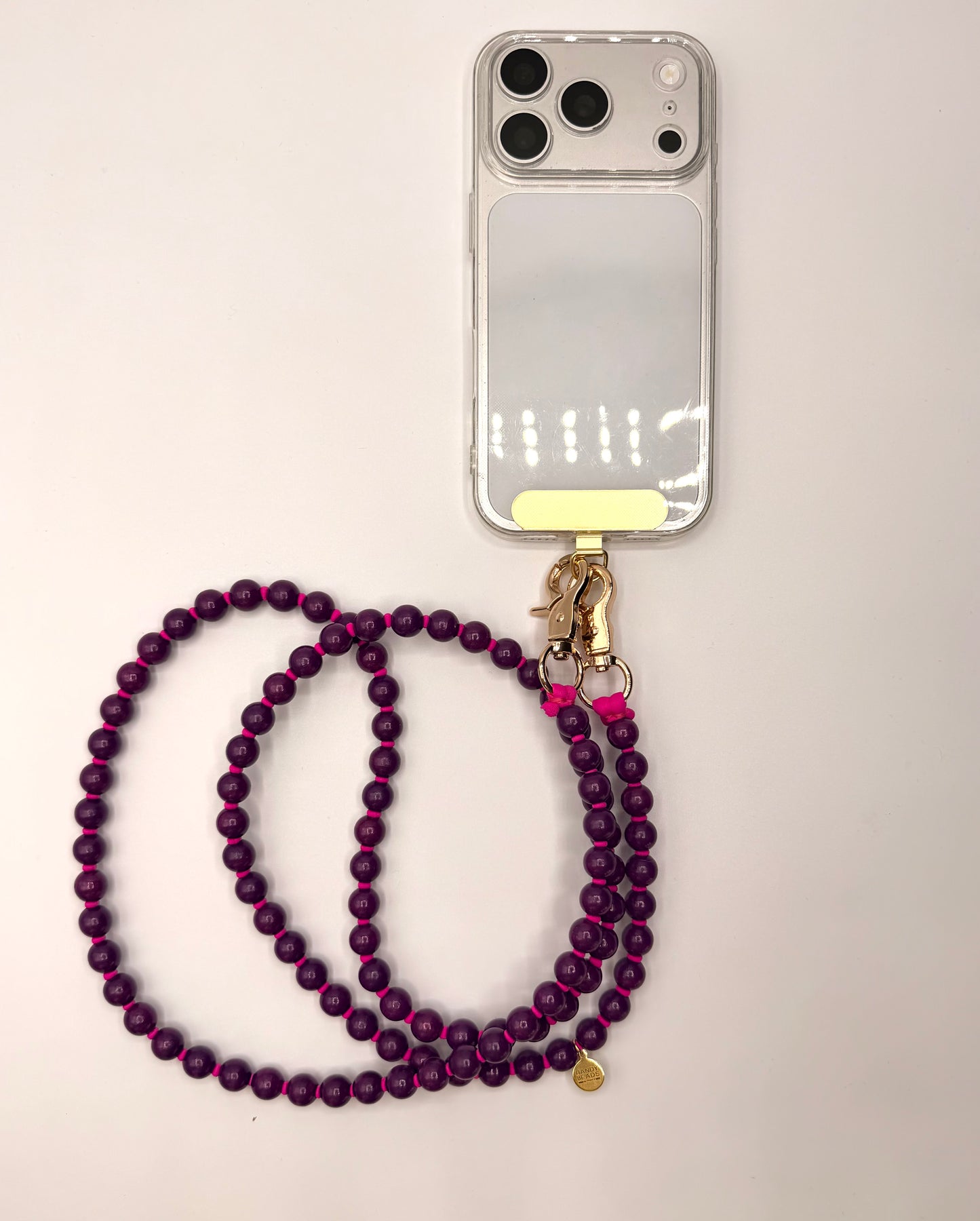 Beaded Phone Chain - Purple with Magenta Thread