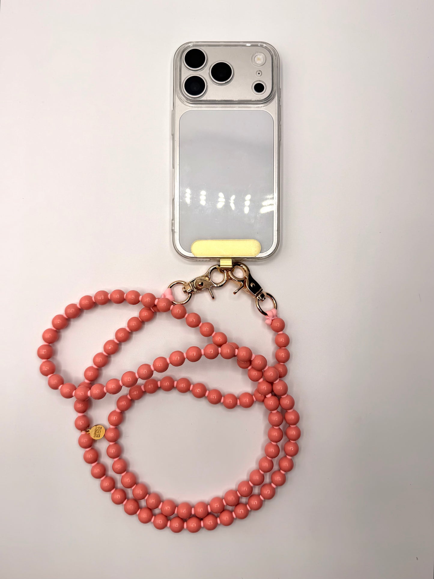 Beaded Phone Chain - Peach with Pink Thread