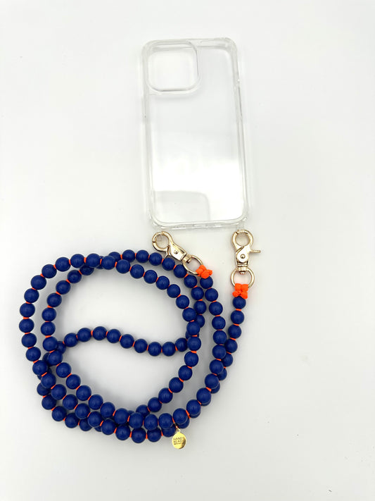 Phone Case with Beaded Chain - Dark Blue with Orange