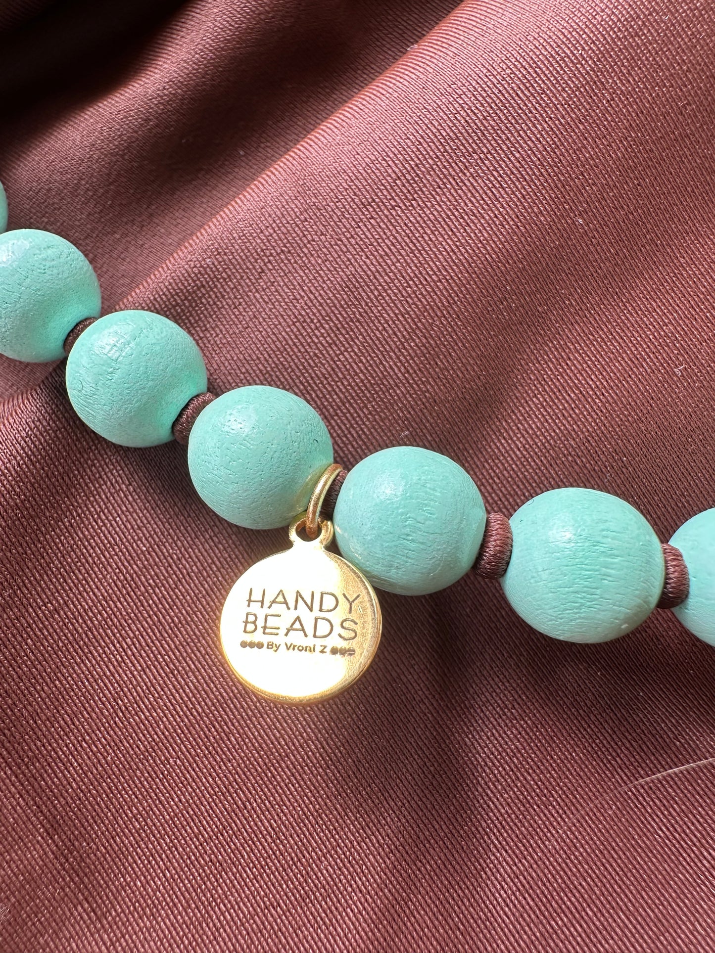 Beaded Phone Chain - Mint with Brown Thread