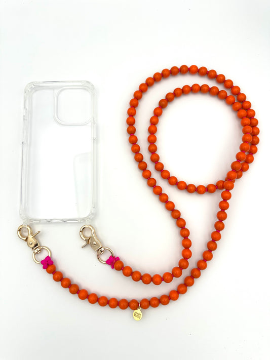 Phone Case with Beaded Chain - Orange with Magenta