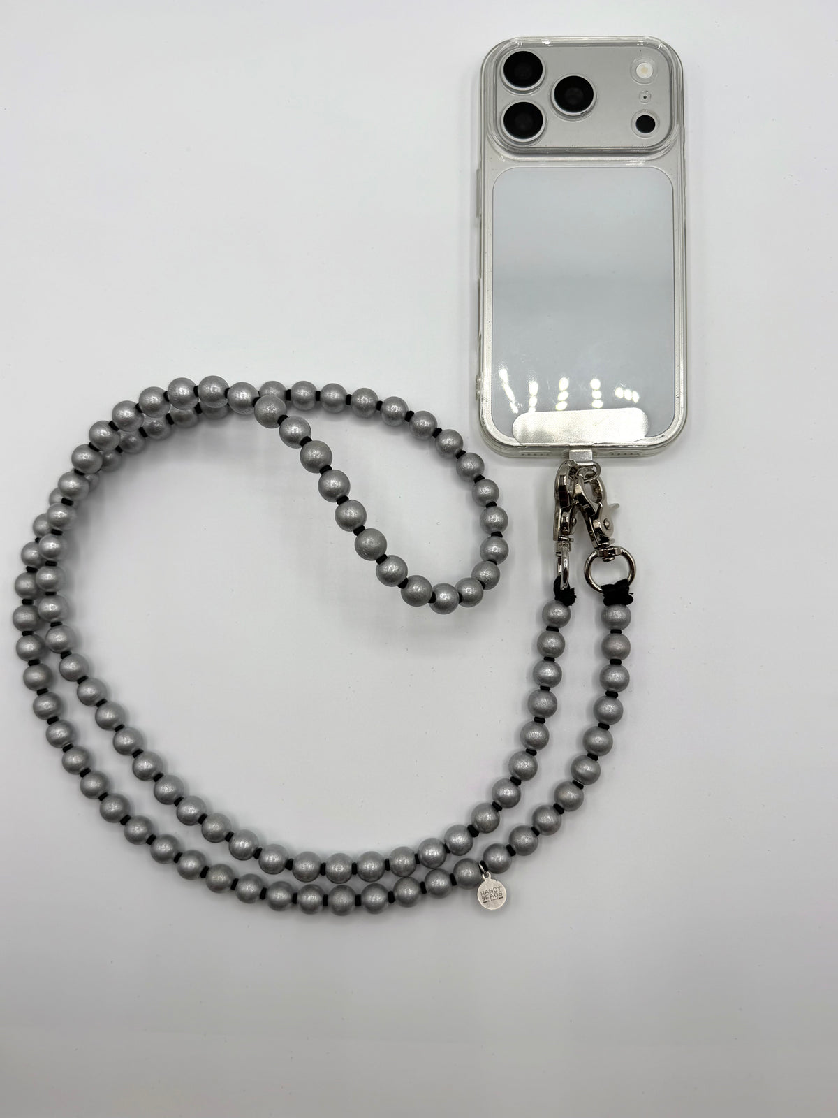 Beaded Phone Chain - Silver with Black Thread