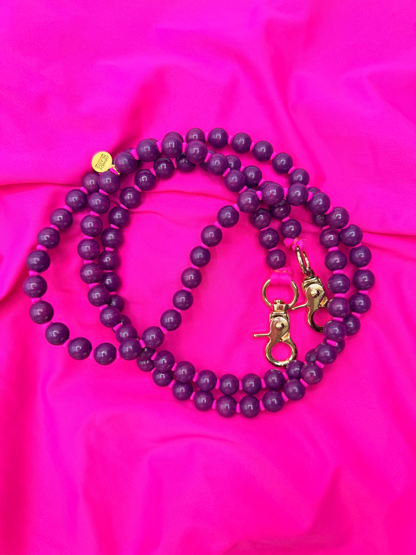 Beaded Phone Chain - Purple with Magenta Thread