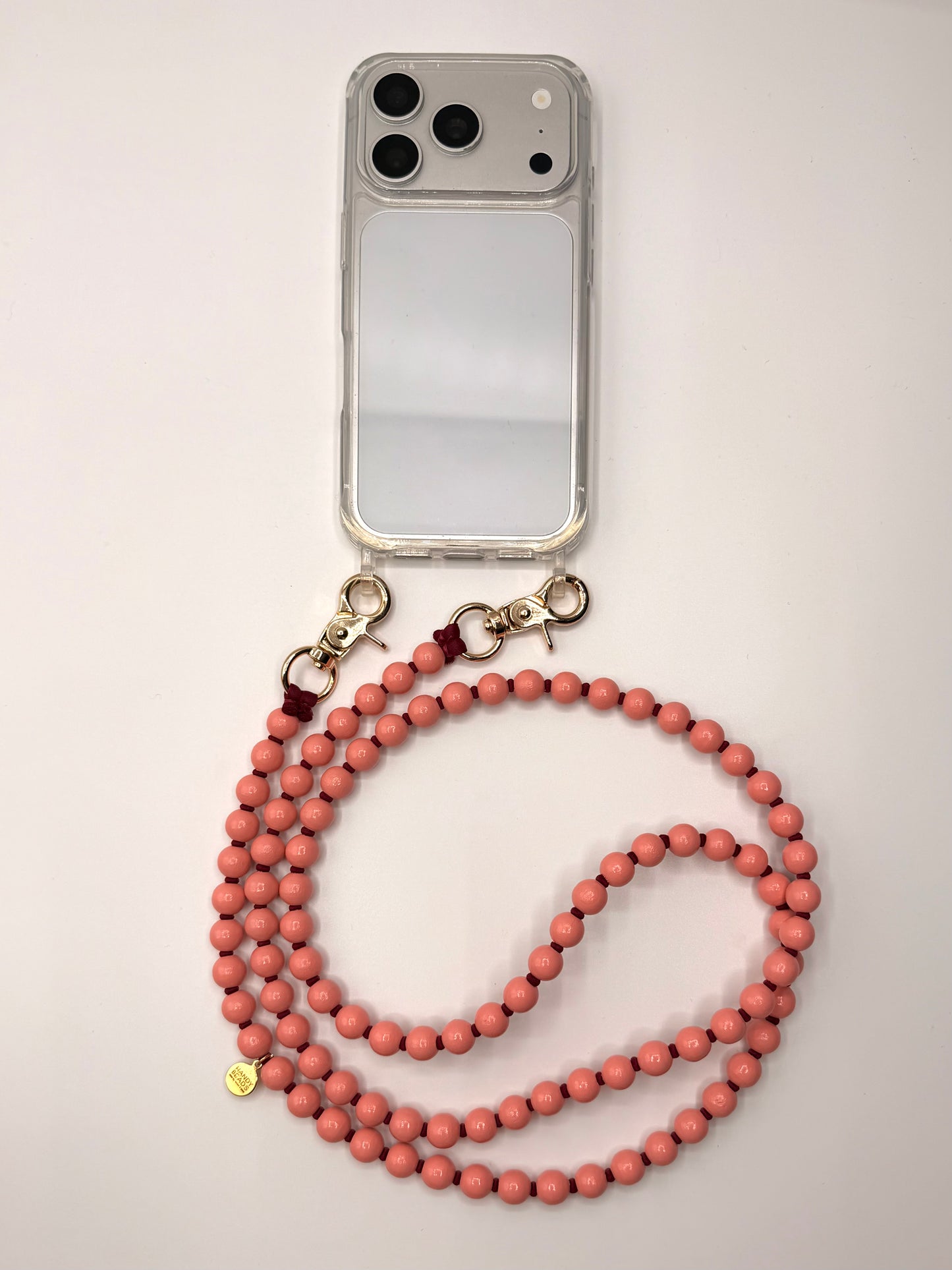Beaded Phone Chain - Peach with Burgundy Thread