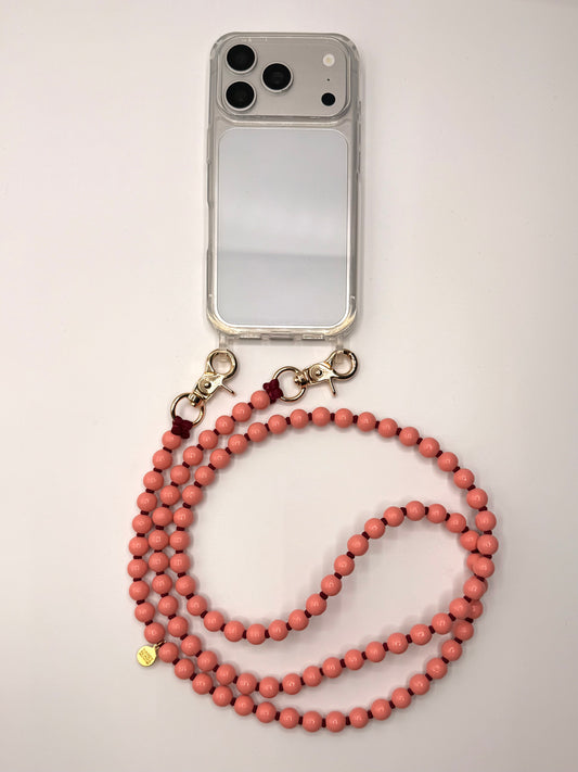 Beaded Phone Chain - Peach with Burgundy Thread