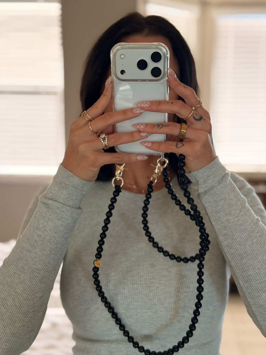 Phone Case with Beaded Chain - Black