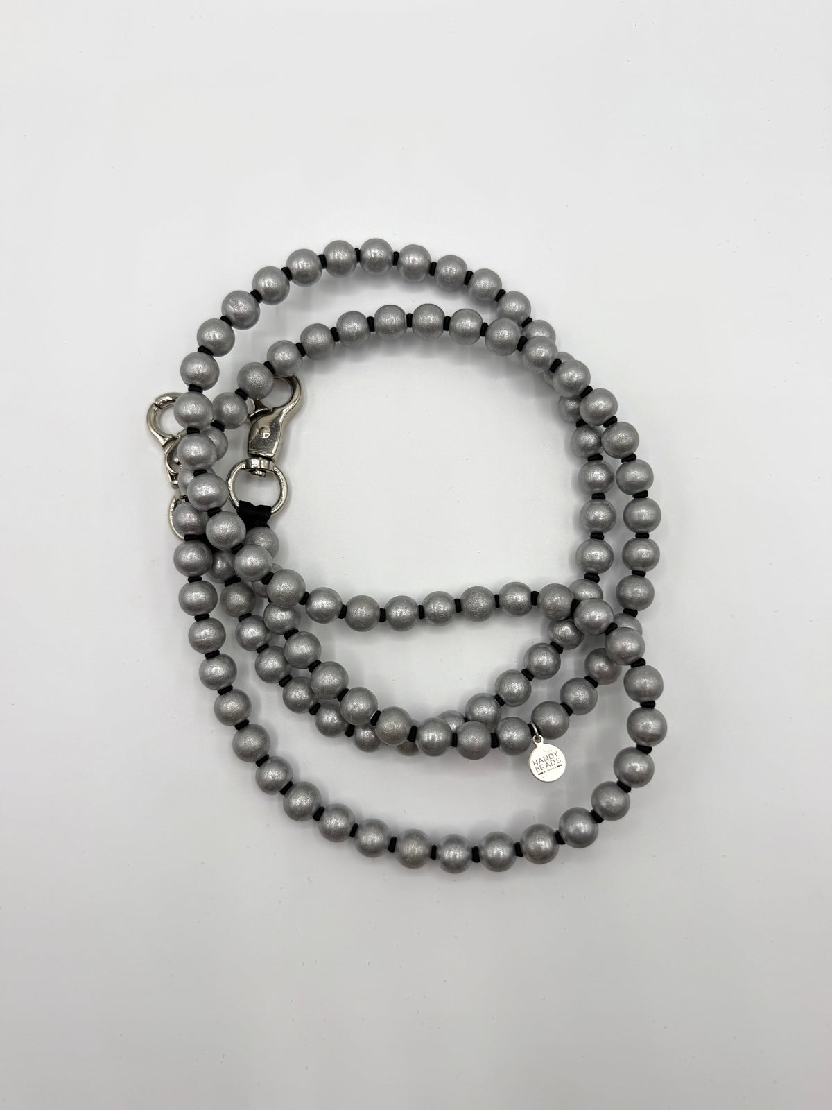 Beaded Phone Chain - Silver with Black Thread