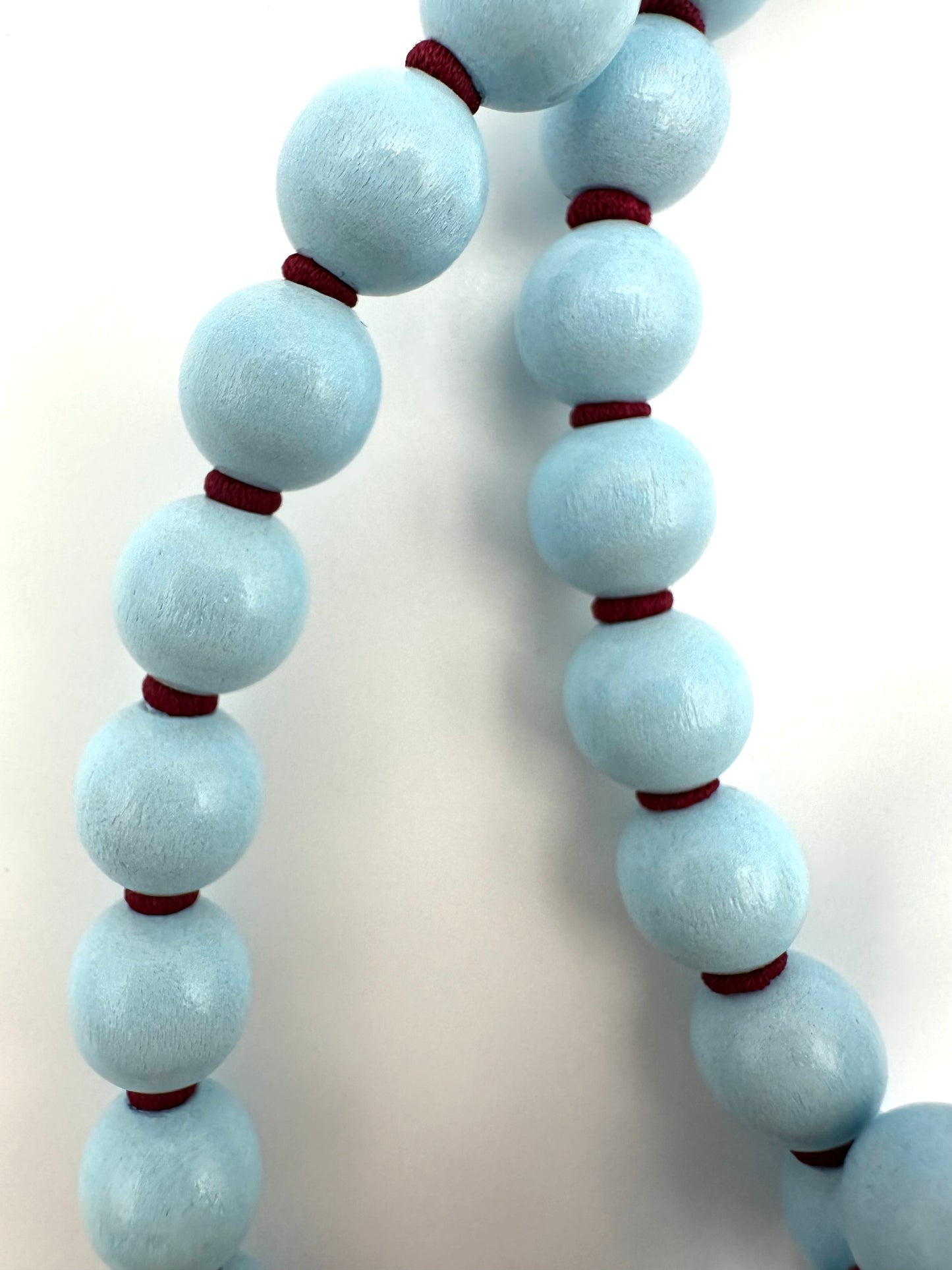 Phone Case with Beaded Chain - Light Blue with Burgundy Thread