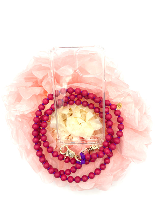 Phone Case with Beaded Chain - Magenta with purple Thread