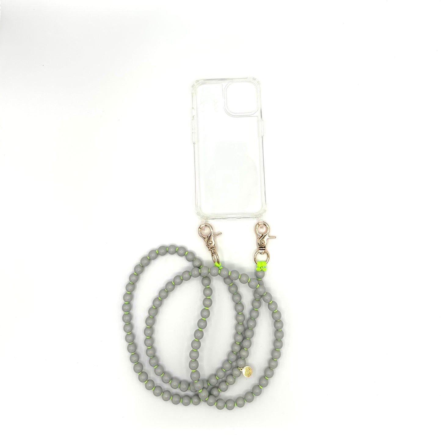 Phone Case with Beaded Chain - Grey with Neon Green