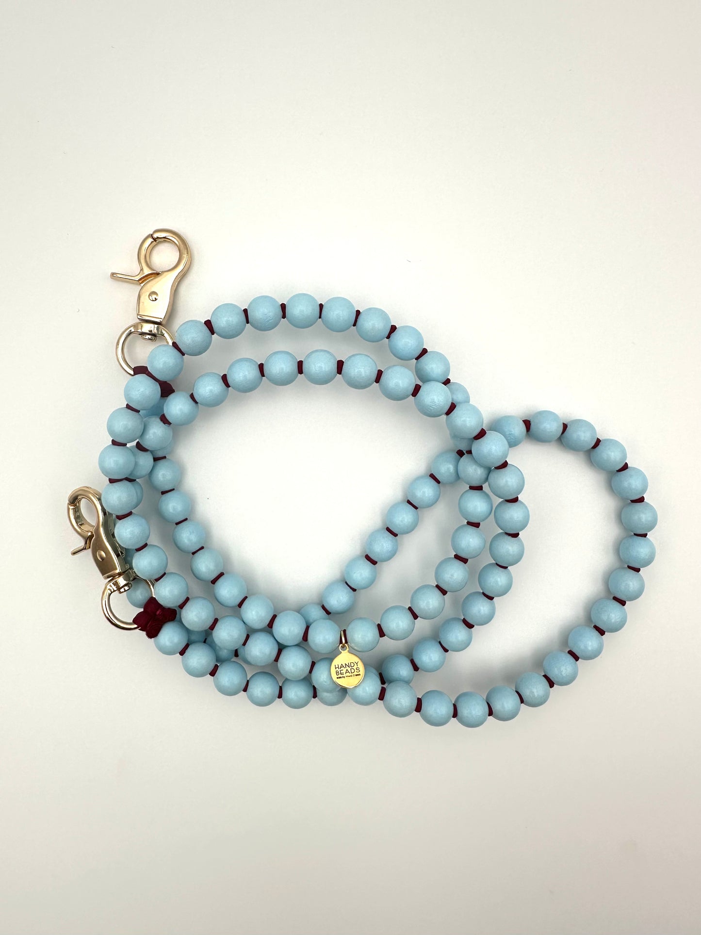 Phone Case with Beaded Chain - Light Blue with Burgundy Thread