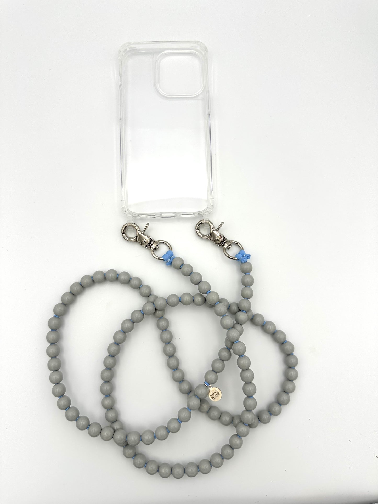 Phone Case with Beaded Chain - Grey with Light Blue