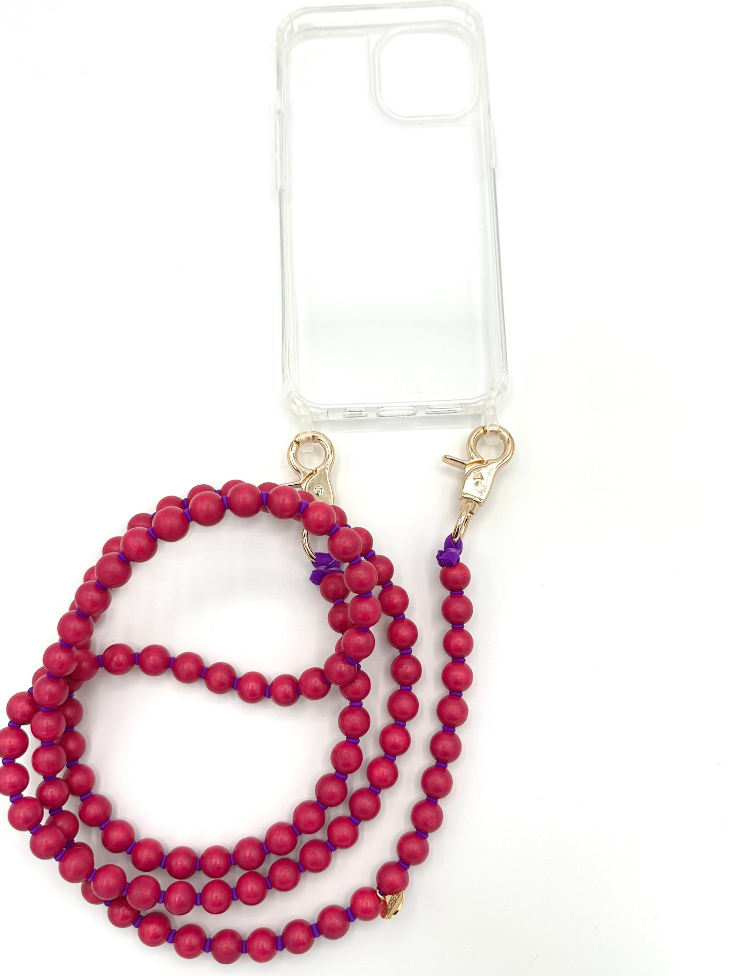 Phone Case with Beaded Chain - Magenta with purple Thread