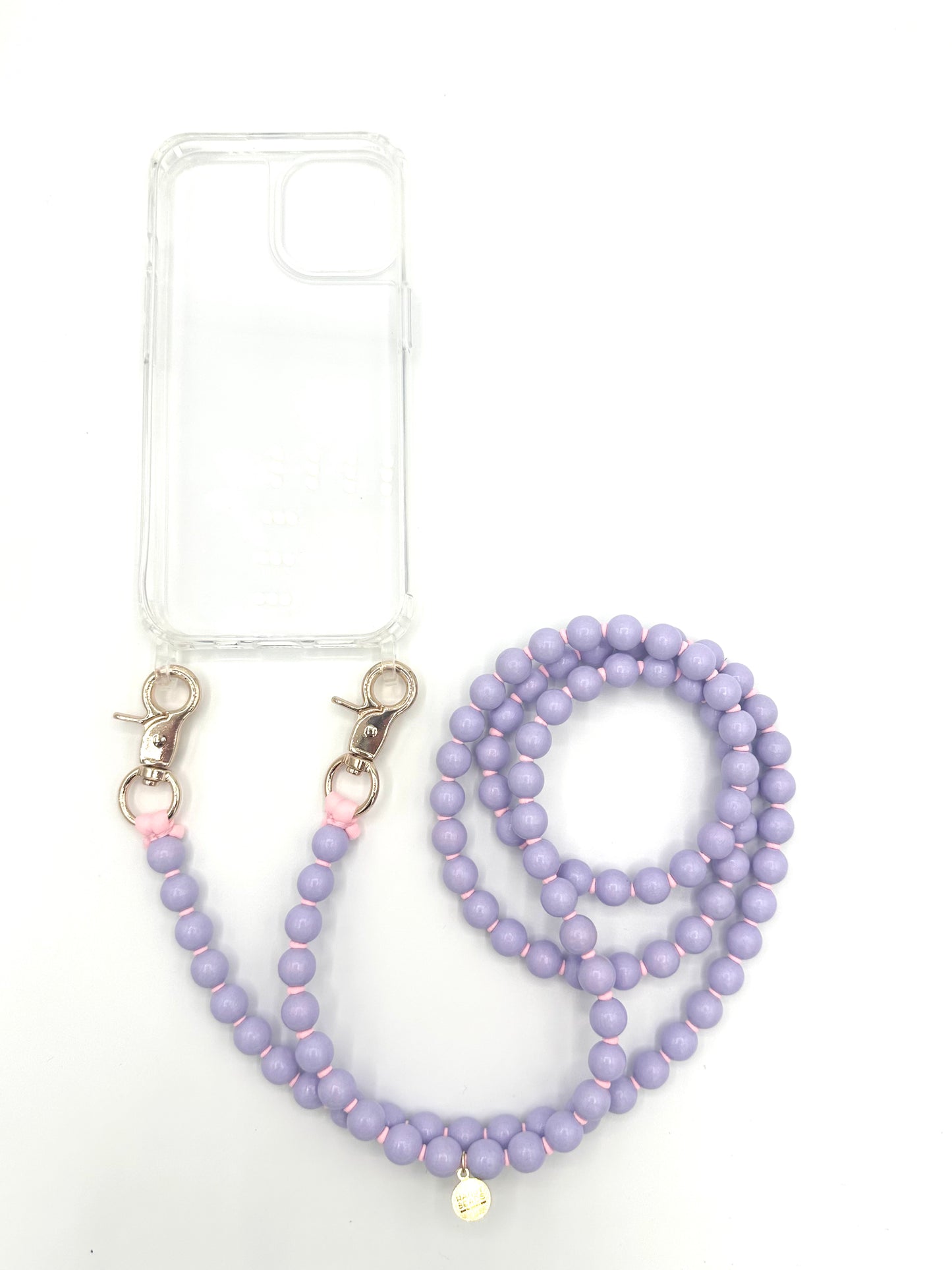 Phone Case with Beaded Chain - Lilac with pink Thread