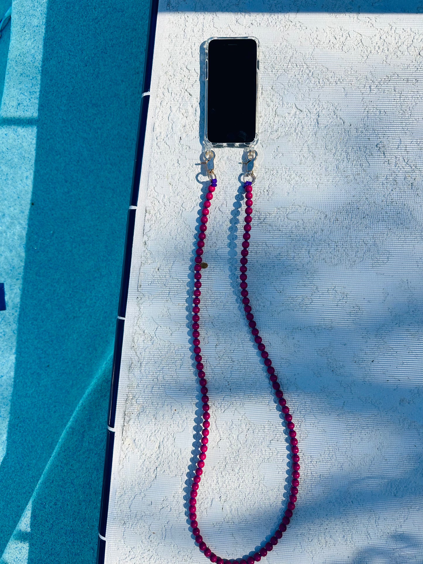 Phone Case with Beaded Chain - Magenta with purple Thread