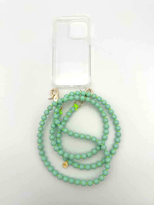 Phone Case with Beaded Chain - Mint with Neon Green