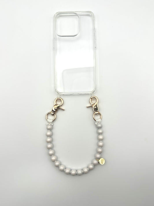 Phone Case with short Beaded Chain - White