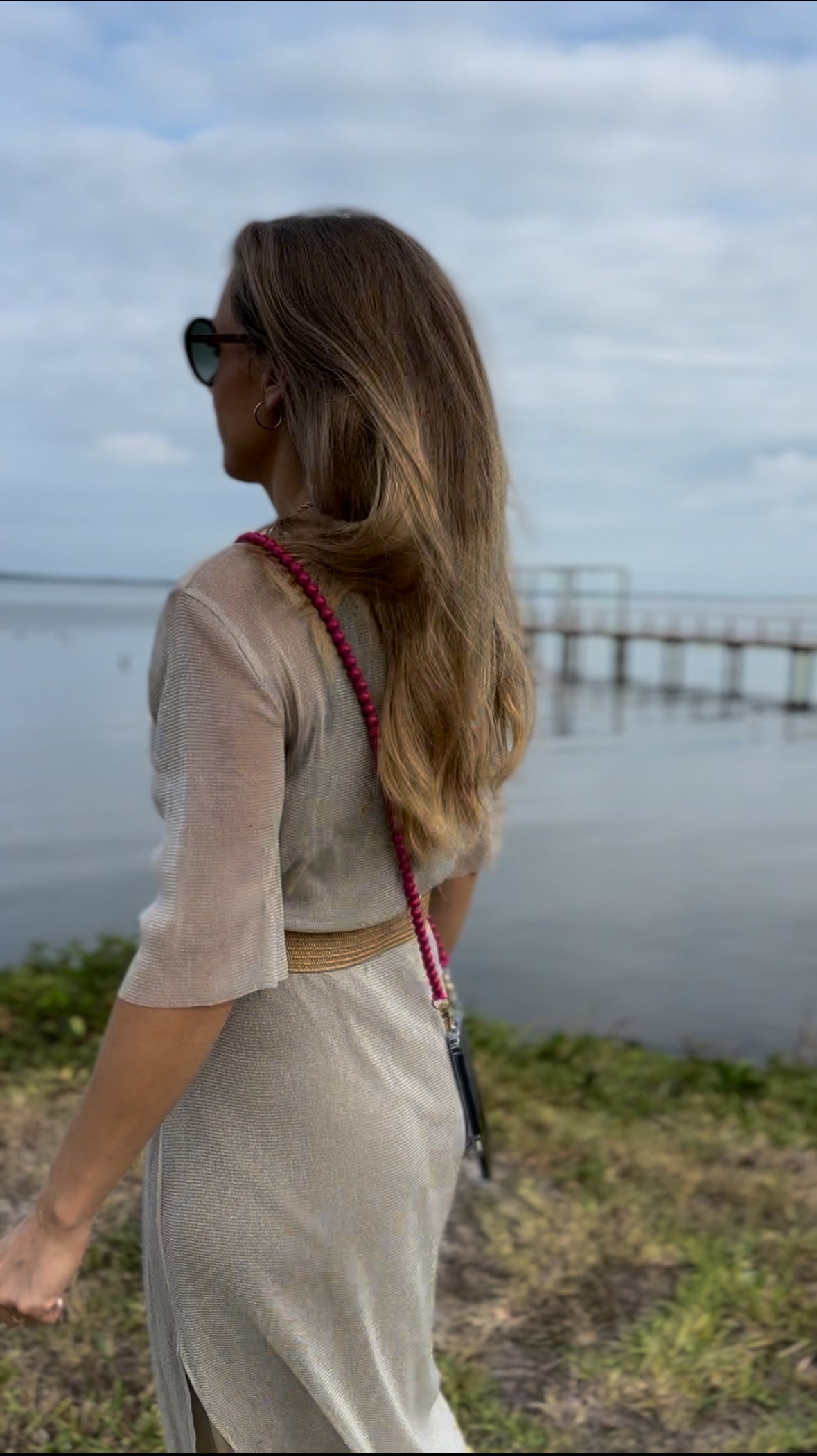 Phone Case with Beaded Chain - Magenta